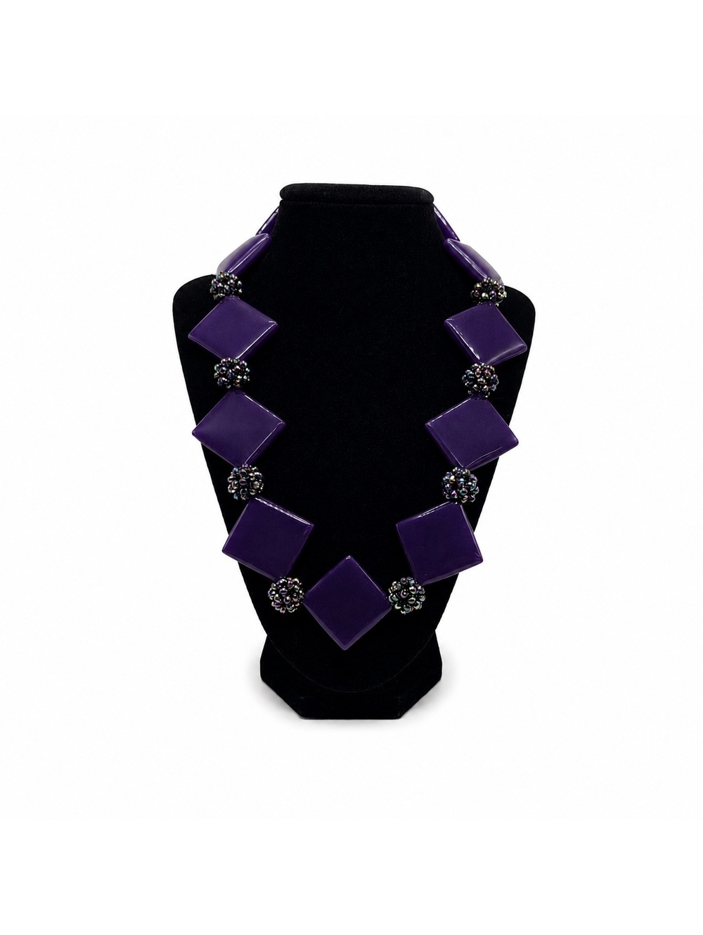 Jewelry By GG Purple Jade with Chrome Rhinestone Accents 11" Beaded Necklace
